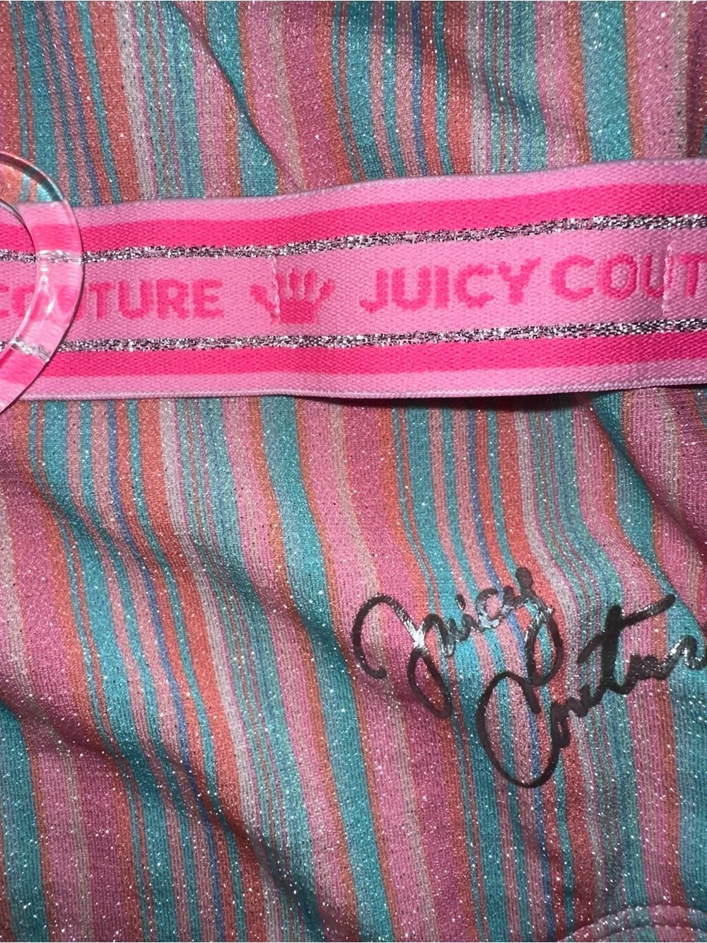 Juicy Couture Pink Striped Girls' Swim Top with Teal Accents